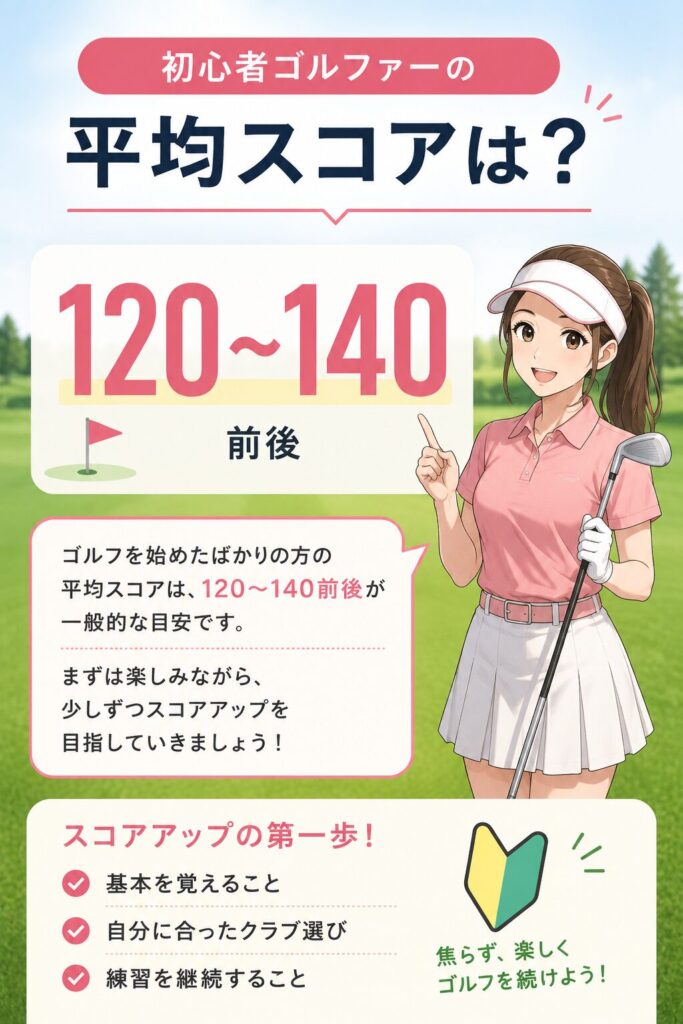 初心者ゴルファーの平均スコア120〜140前後を紹介したイメージ画像